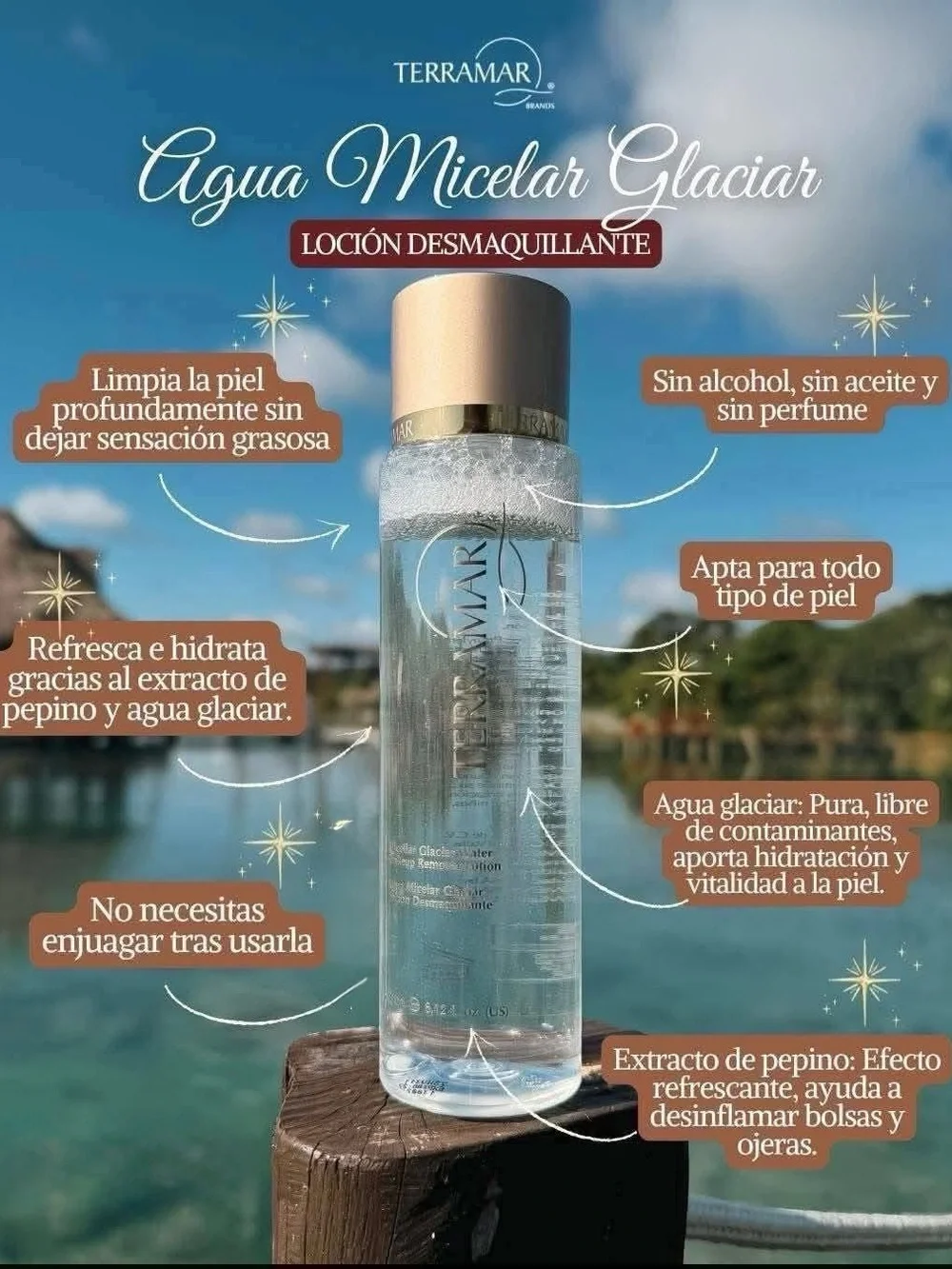 TERRAMAR Agua Micelar Glaciar - Micellar Cleansing Water (Gold Cap, Clear)